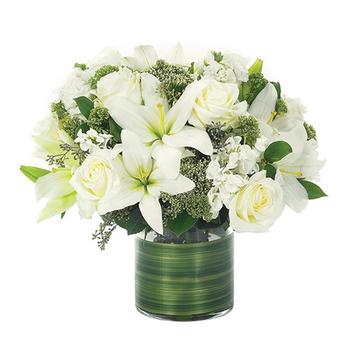 Lovely Lily & Roses Flower Bouquet - all white (BF86-11)