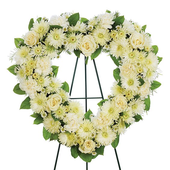 Heart standing spray of all-white flowers (BF325-11KL)